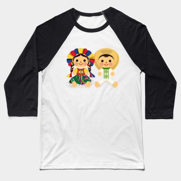 Mexican María Dolls. Mexican Otomi Dolls. Traditional Mexican Rag Dolls Baseball T-Shirt by Akbaly